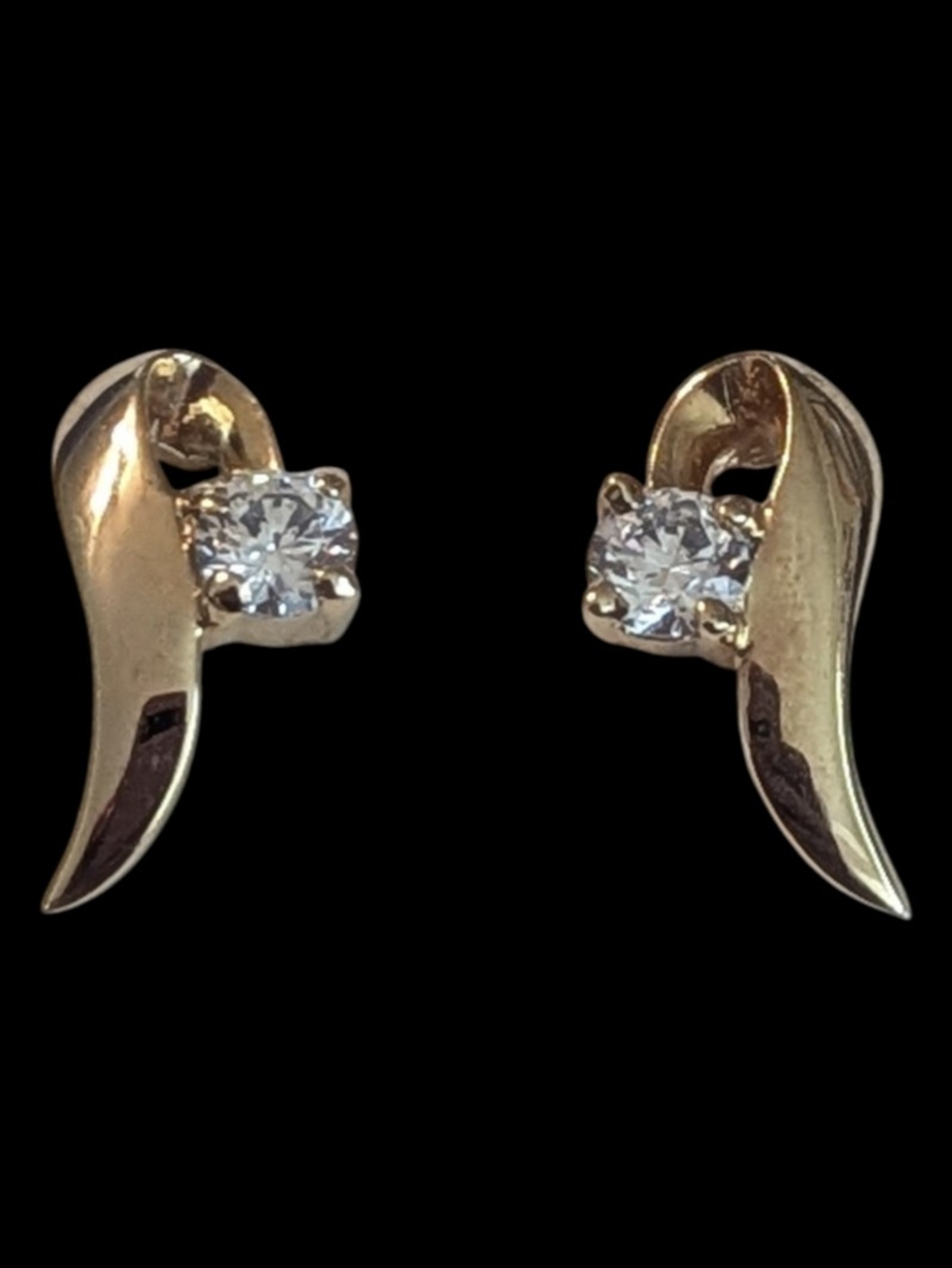Vintage 80s Faux Diamond Gold Tone Swish Stud Pierced Earrings.